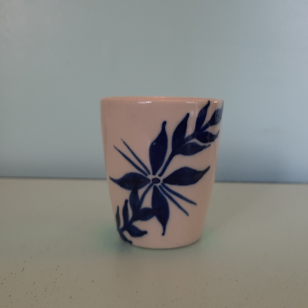 Vintage Cuba Ceramic Pottery Floral Shot Glass